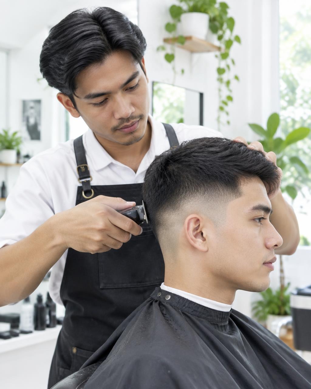 Barber CUT & CO. sedang memotong rambut pelanggan
